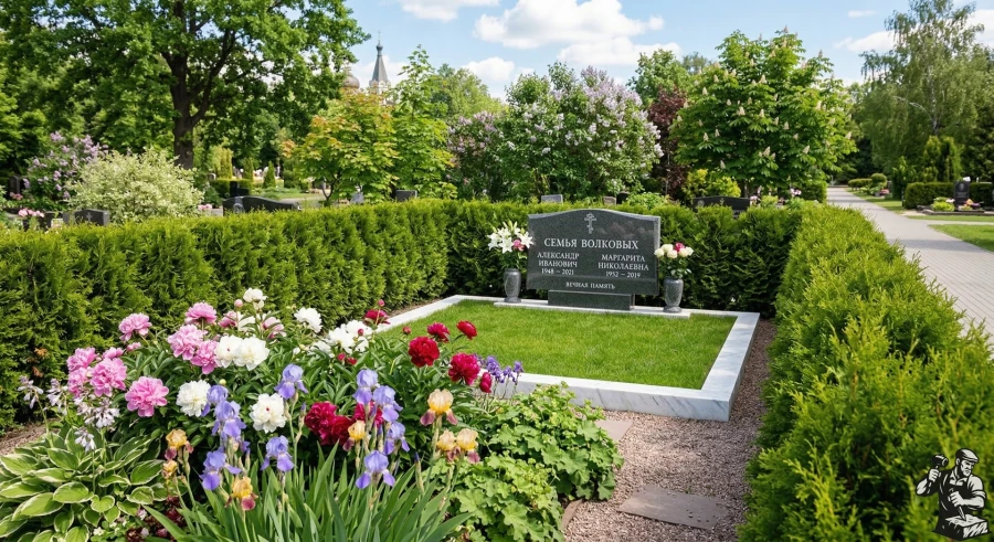 elitnyj-memorial-s-arkoj-i-dekorativnymi-tuyami